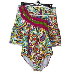KC Parker Girls Paisley‎ Swimsuit & Ruffle Skort Set Size 8 NWT